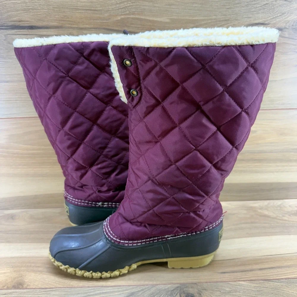 LL Bean Boots Shearling Lined Tall Womens 8 M‎ Quilted Burgundy